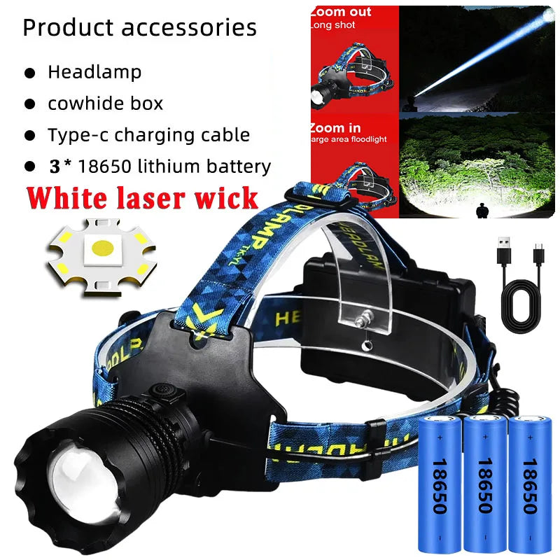 lampe frontale led super lumineuse zoom télescopique ceinture ajustable indicateur charge interrupteur rotatif moderne
