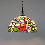 lampe suspendue tiffany fleurs stylisées multicolore rouge orange jaune vert noir adjustable chambre cuisine