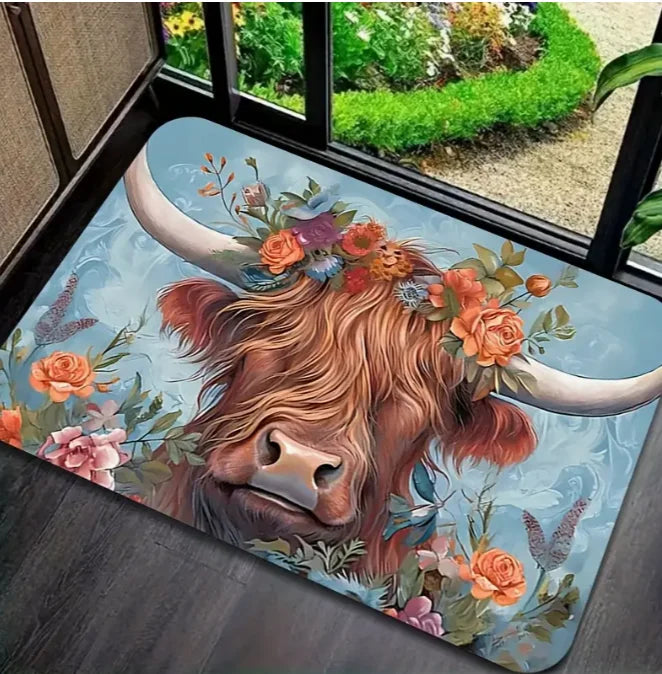 tapis bienvenue vache fleurs géométrique antiplis résistant extérieur salon chambre bain moderne polyester