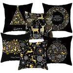housse coussin noël motifs cerfs flocons étoiles or noir festive decoration fixations