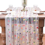 chimene table transparente brodée fleurs colorées rose blanc déco mariage festive