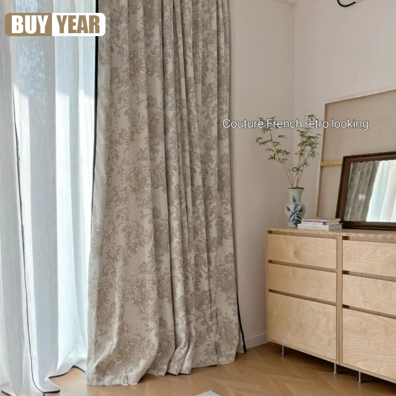 rideau imprimé floral beige noir classique maison opacité polyester