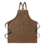 tablier cuisine toile gris classique boucles métalliques poches avant arrière adjustable