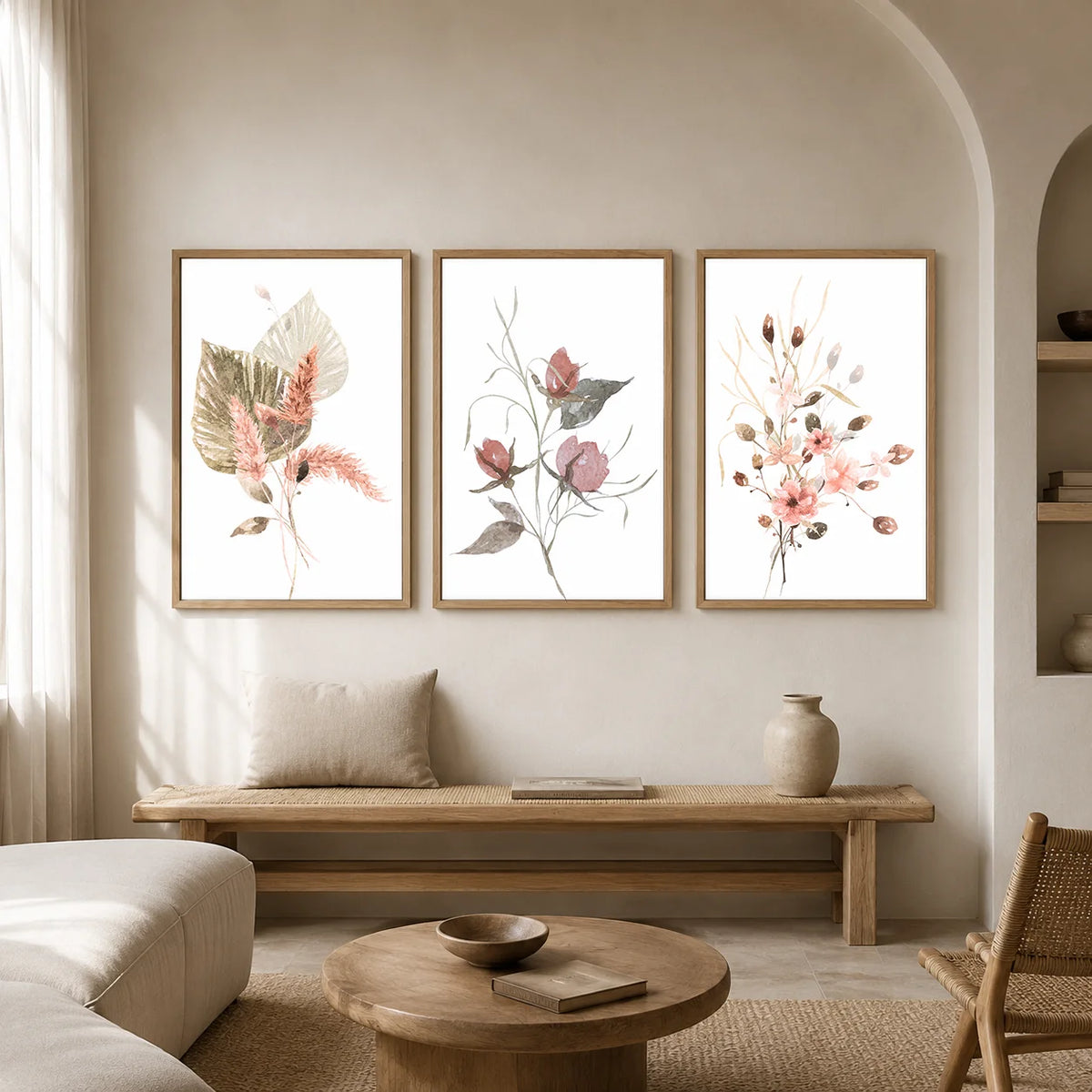 tableau toile fleurs feuilles motif botanique moderne décoration murale salon chambre cadre bois