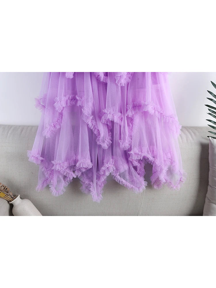 jupe tulle violet rouge élégante asymétrique franges translucide femme erotique summer