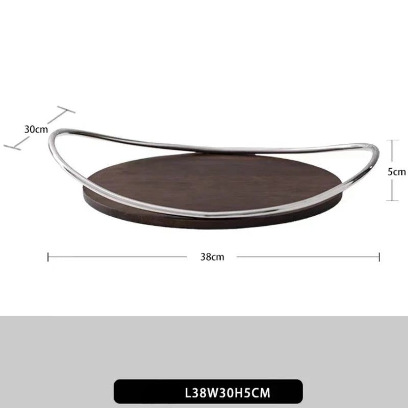 Plateau rangement moderne bois cadre métallique verres champagne bougies fleurs séchées desserts minimaliste élégant