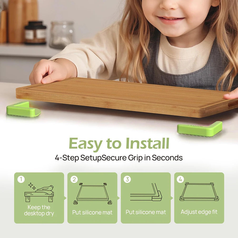 pads antidérapants silicone couleurs variées protection planche découpe cuisine sécurité chef professionnel modernité utilitaire