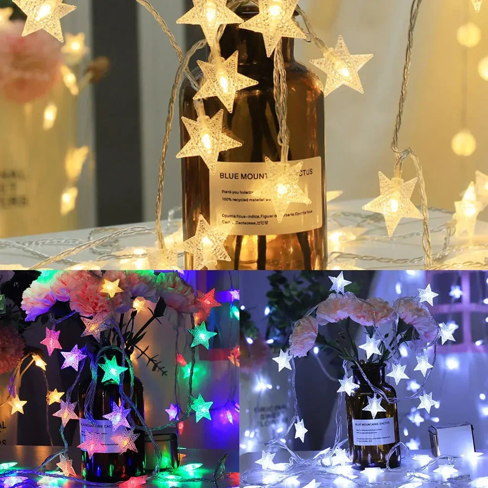 guirlande lumineuse étoiles blanc multicolore moderne décoration chambre noël batterie alimentée festive mariage