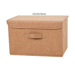 boîte rangement pliable tissu lin gris beige couvercle poignées vêtements