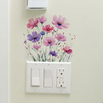 interrupteur mural adhésif fleurs colorées moderne blanc chambre enfant aquarelle amovible pastel