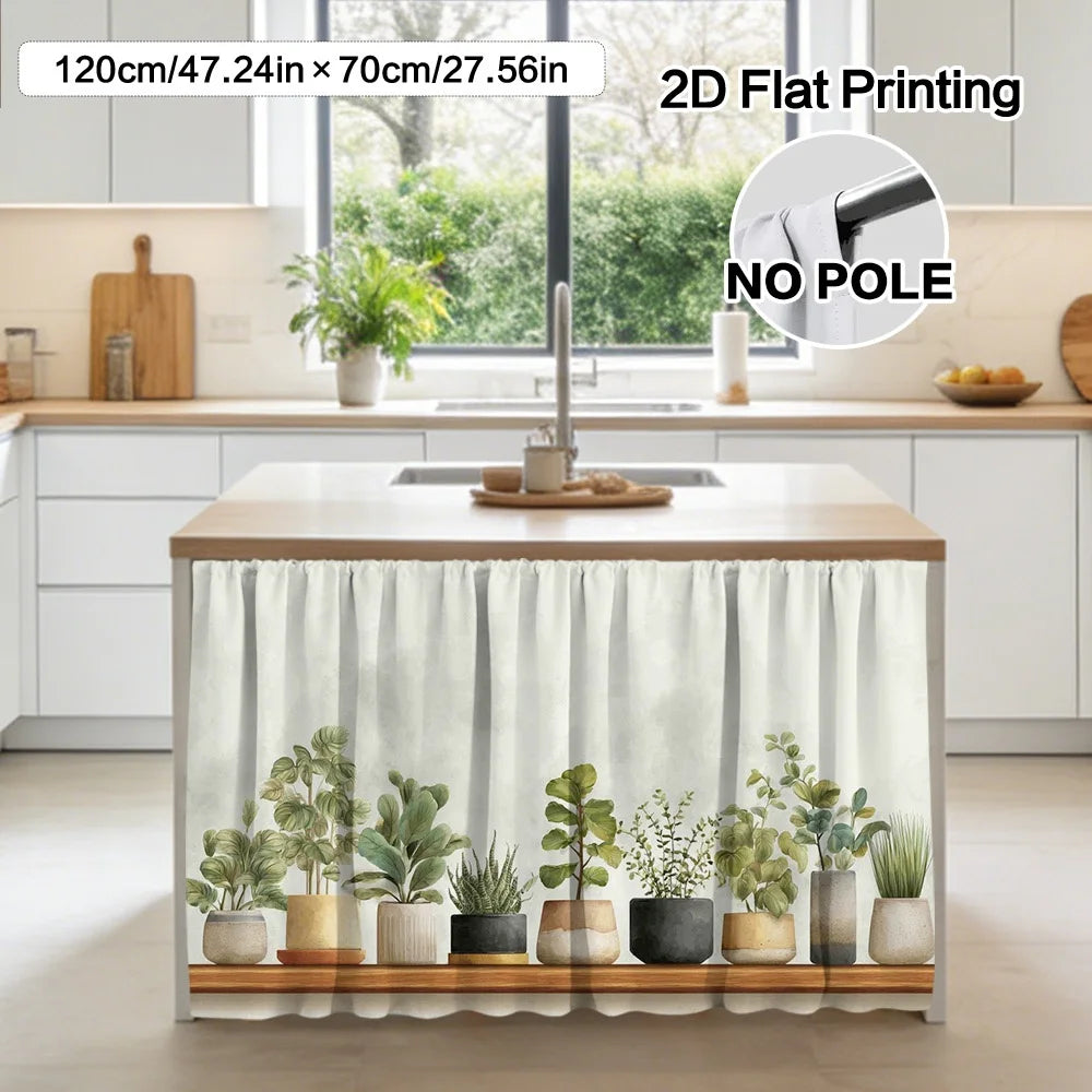 rideau moderne plante verte pots différents cuisine opacité clips fixations polyester machine wash