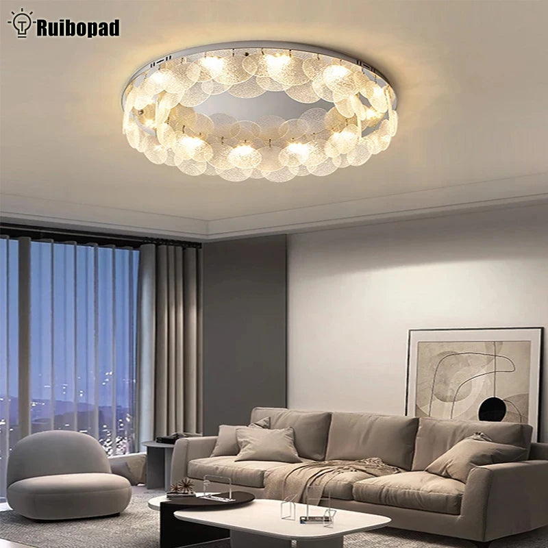 plafonnier led cristal verre moderne blanc doré 80cm chambre salon