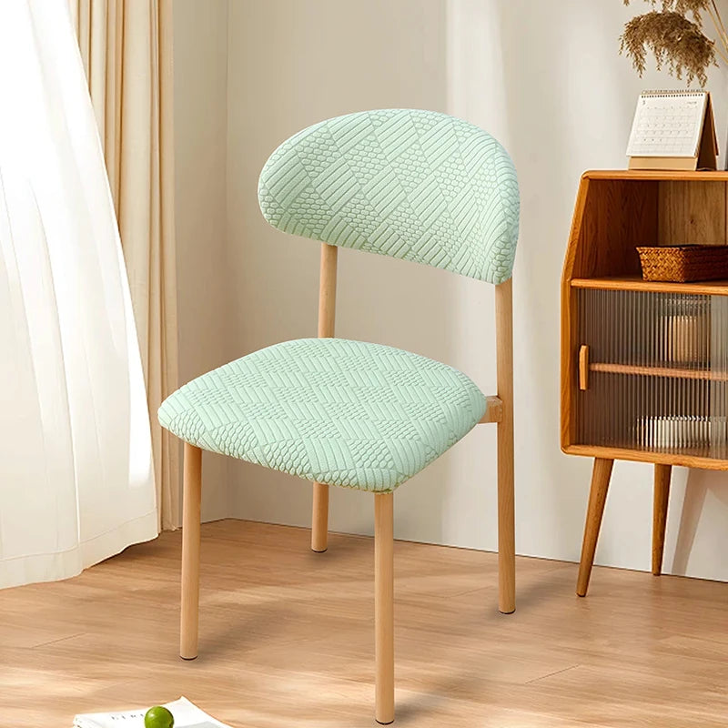 chaise moderne housse élastique violet rose bleu vert beige rayures diagonales salon chambre cuisine