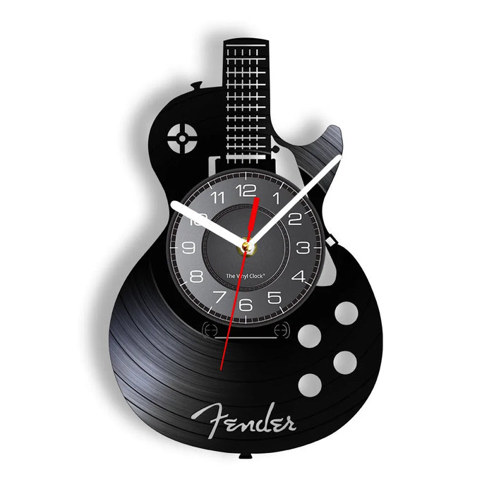 horloge murale guitare stylisée vinyle noir moderne rétro salon quartz aiguille