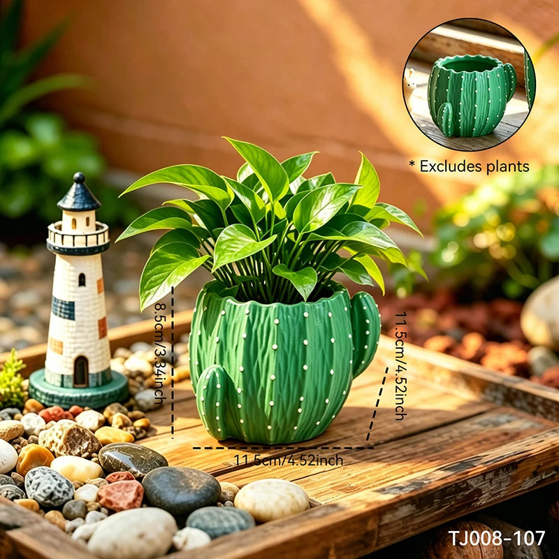 cache pot résine cactus épines relief moderne plante verte décoration chambre table