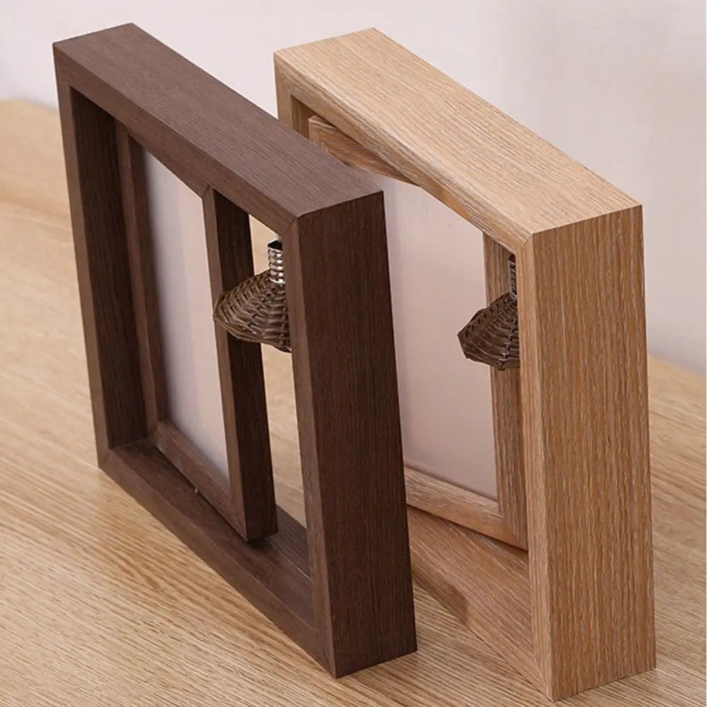 cadre photo double face bois marron rustique suspendu élément décoratif petite lampe cœur bois
