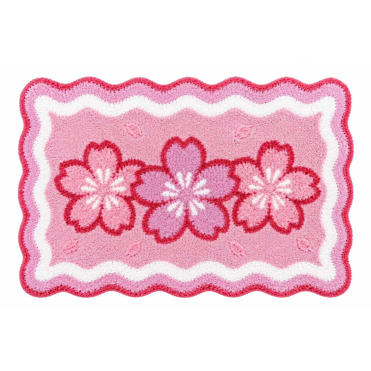 tapis moelleux antidérapant motif cœur dégradé fleurs cerisier bords ondulés rose doux intérieur extérieur