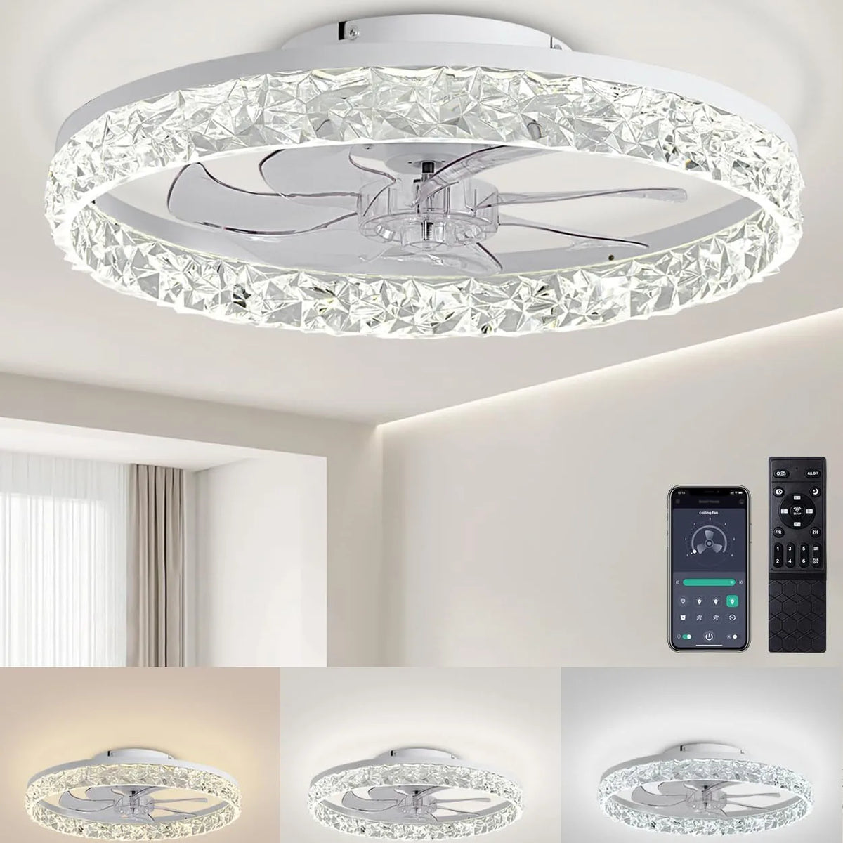 ventilateur intelligent led rvb vitesses ciel étoilé moderne télécommande app mobile