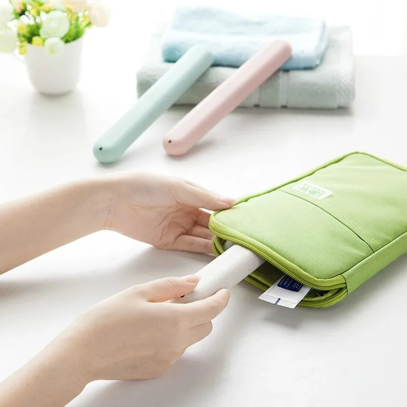 boîte rangement réutilisable moderne brosse dents rose bleu vert beige