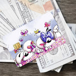 cartes bancaires personnalisées dessin animé souris coeurs papillons fleurs blanc rose vert jaune