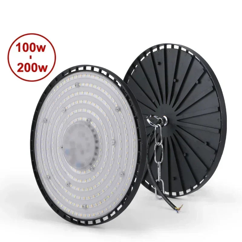 lumière led ufo industrielle 100w 150w 200w noir moderne grille ventilation