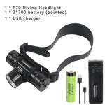 lampe torche plongée noire ceinture ajustable mode haut bas 30w led pratique compact exploration