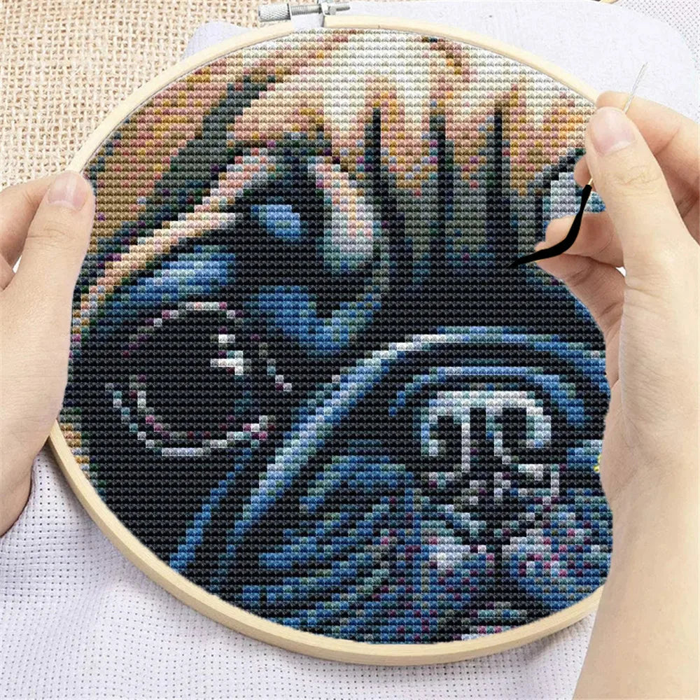 kit broderie chien fleurs multicolore toile imprimée coton instructions outils moderne