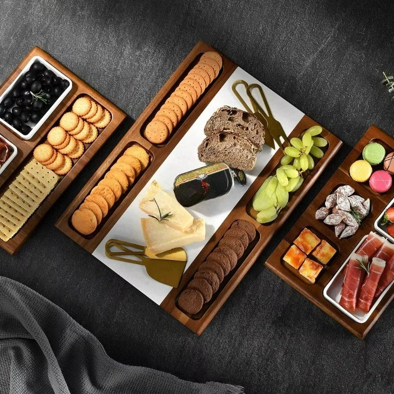 Ensemble de plateau charcuterie marbre bois