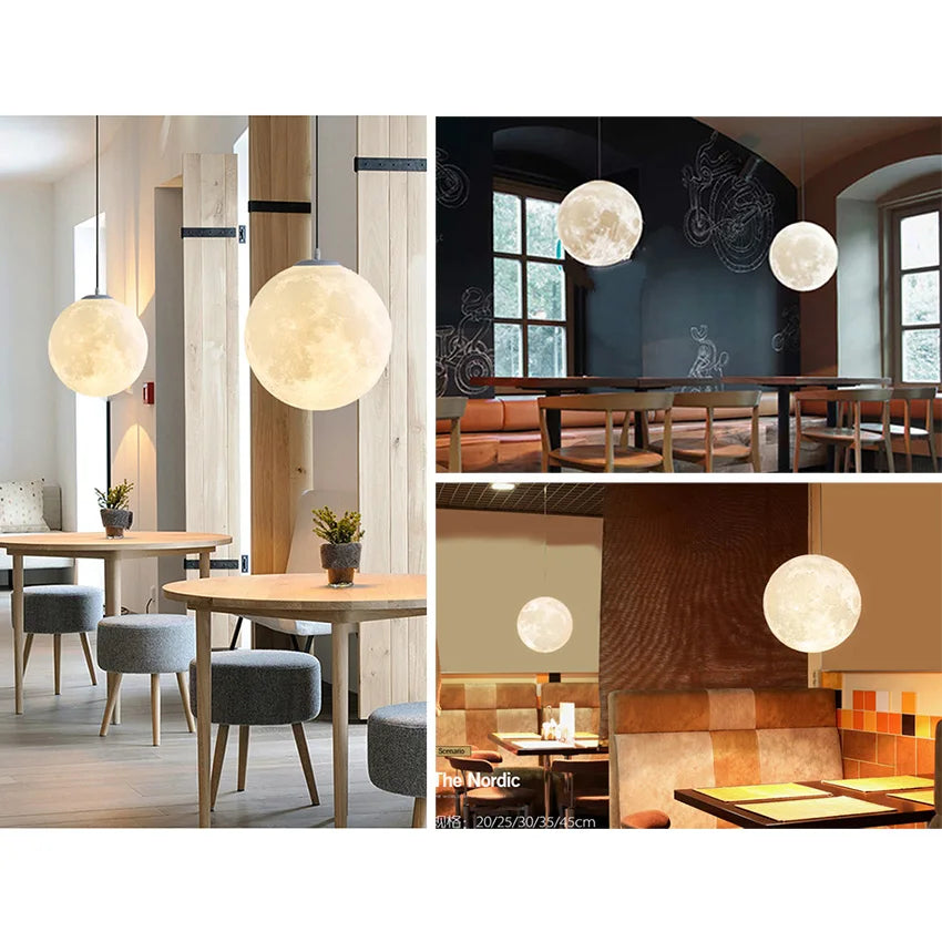 lampe suspendue moderne résine texture lunaire blanc 20cm 25cm 30cm 35cm 45cm led chambre