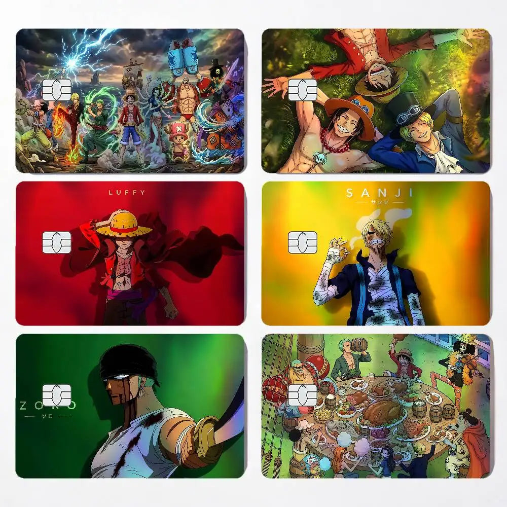 autocollants protection carte bancaire one piece anime personnages dessin animé multicolore adhésifs cartes visite