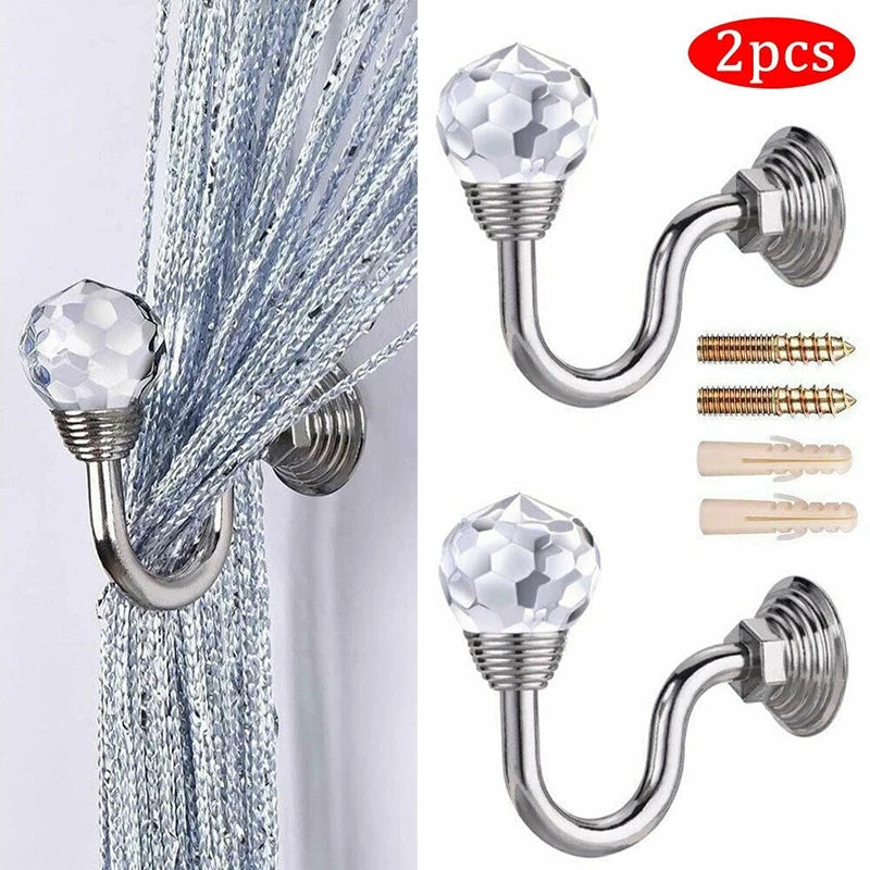 rideau boucle argentée transparente facettes moderne vis fixations élégantes inoxydables