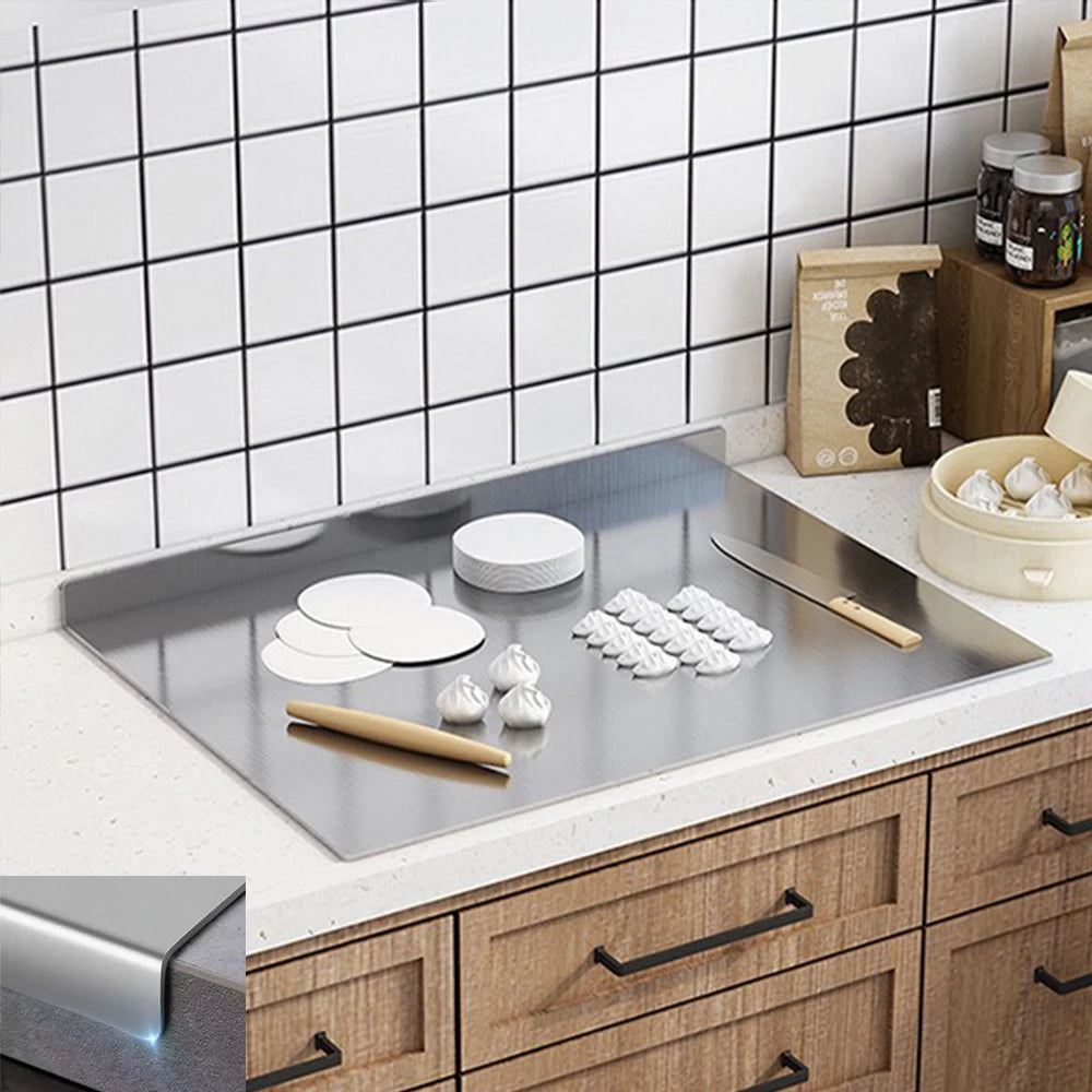 planche découper acier inoxydable grande taille moderne bords arrondis cuisine multifonctionnelle cutting board argente