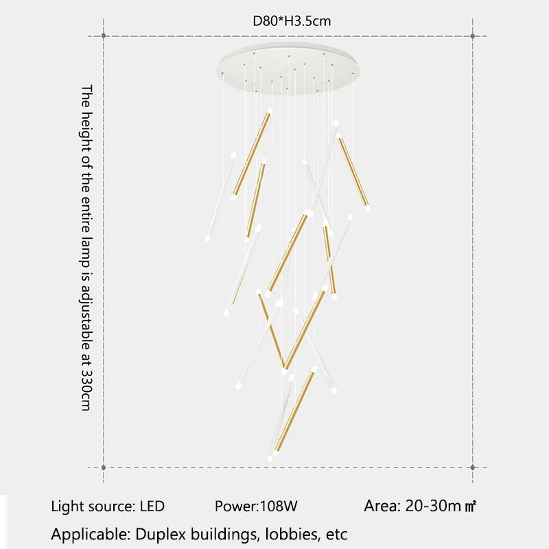 Suspension lumineuse contemporaine minimaliste noir blanc led 108w adjustable 350cm