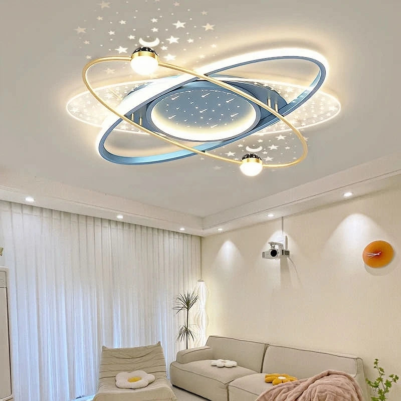 luminaire suspendu moderne étoiles constellation blanc bleu or chambre salon