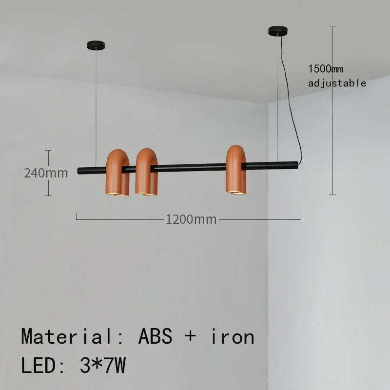 Suspension lumineuse moderne tubulaire contemporaine gris noir rouge ampoules intégrées