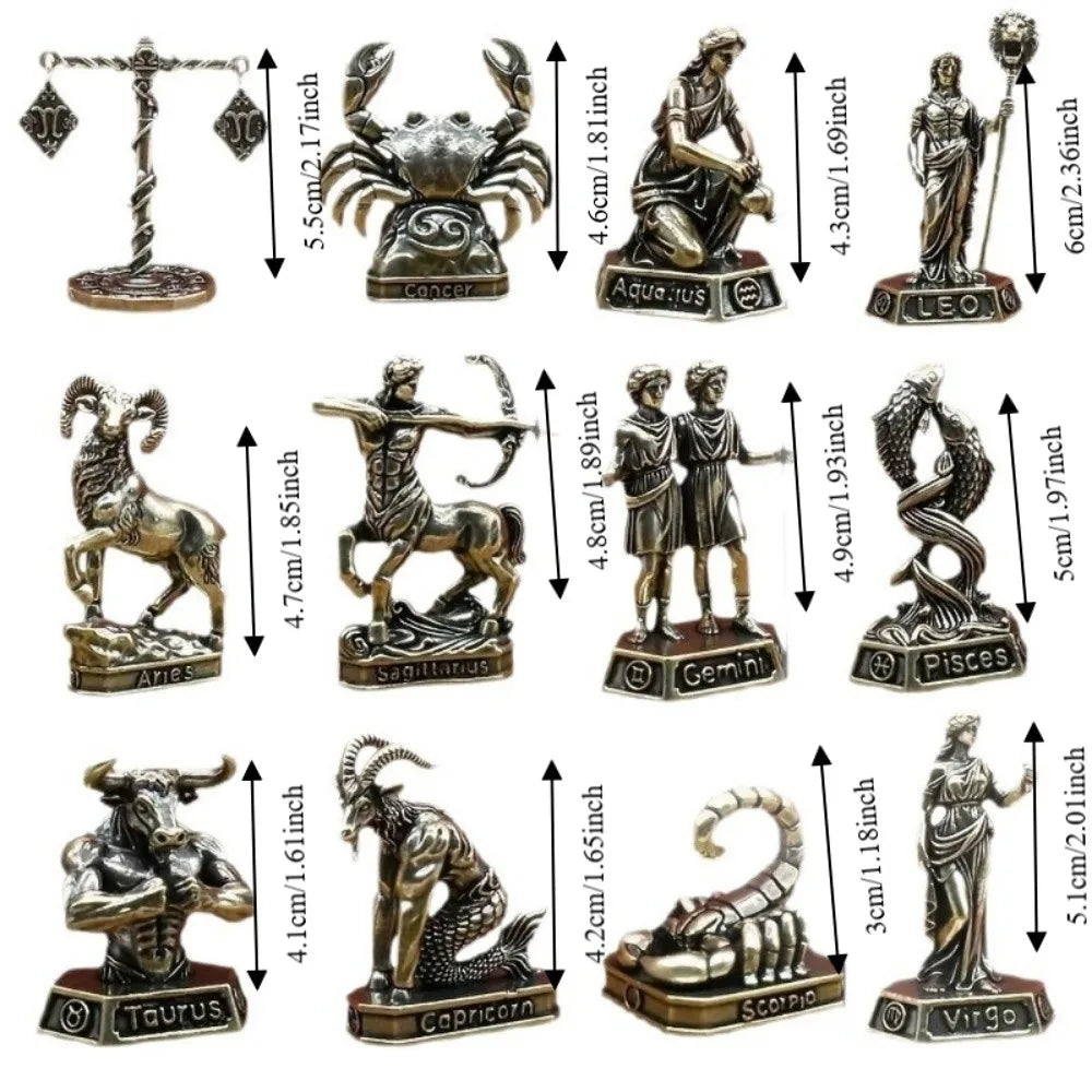 statues zodiacales bronze doré détaillées classiques signes astrologiques ornements décorations figurines