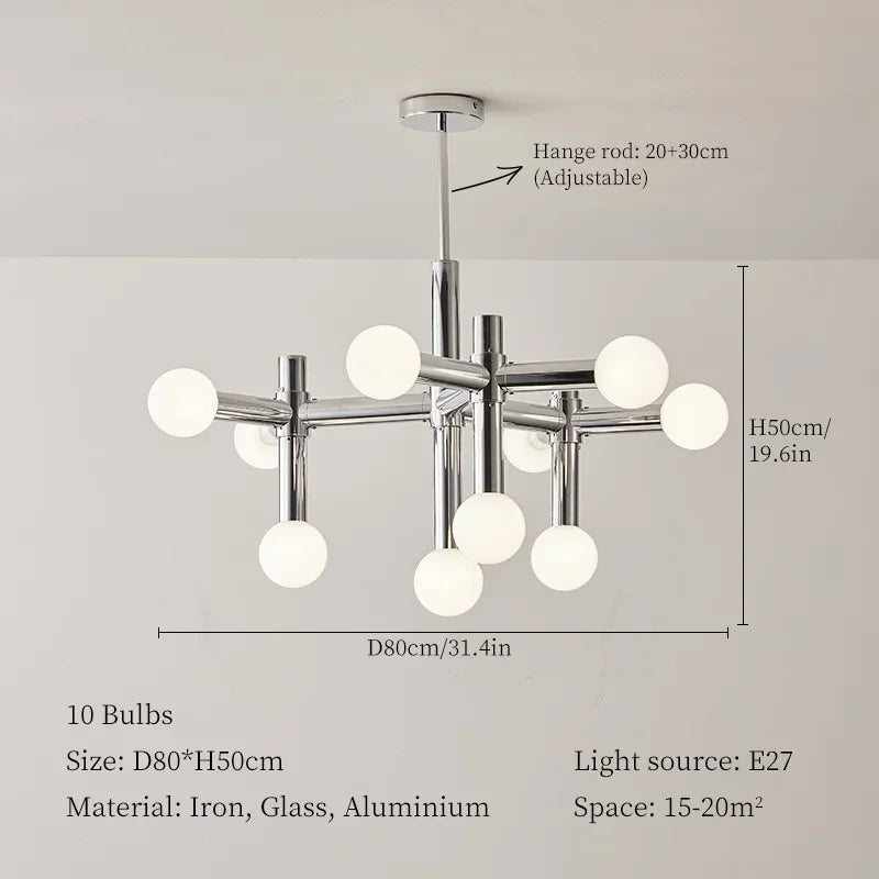 Suspension lumineuse moderne sphères translucides chrome blanc 13 têtes LED