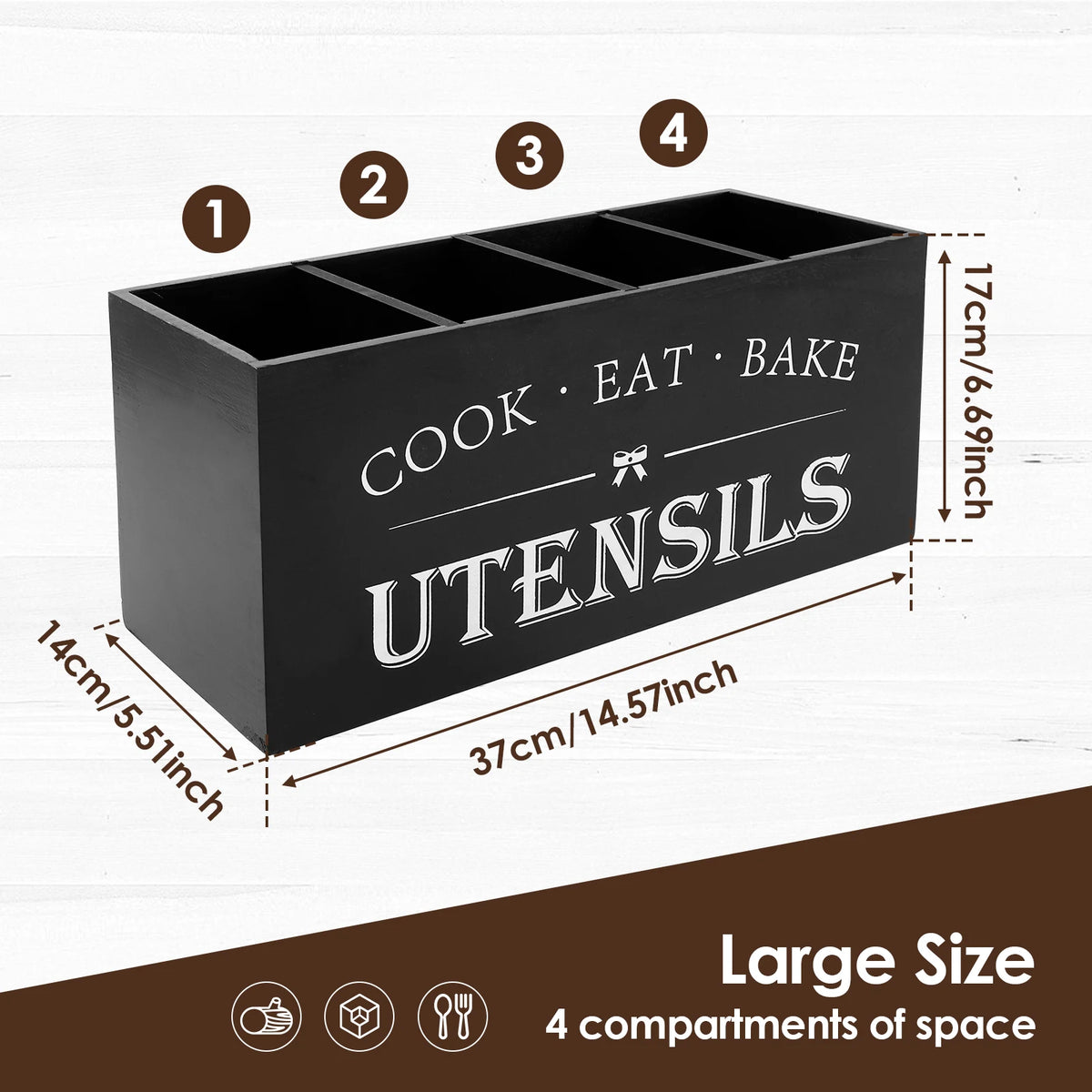 boîte ustensiles bois naturel rustique moderne compartiments ustensiles gris organisateur cuisine
