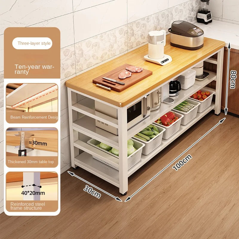 meuble cuisine multifonctionnel bois naturel blanc moderne rangement panier couteau planche découpe micro onde