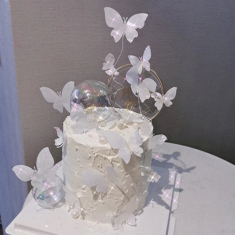 décoration gâteau papillon clips blanc rose doré festive anniversaire mariage féerique