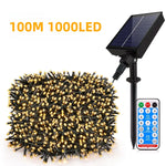 guirlande led solaire extérieure jaune rouge verte bleue décoration festive 50m ip65 télécommande