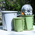 Pots fleurs modernes plastique vert couvercle motif branches blanc minimalistes