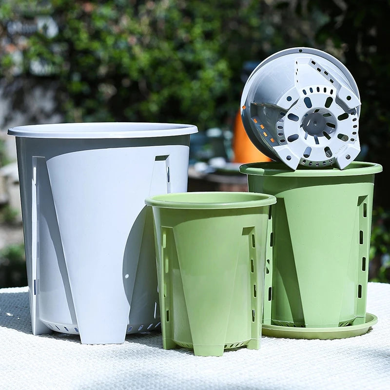 Pots fleurs modernes plastique vert couvercle motif branches blanc minimalistes