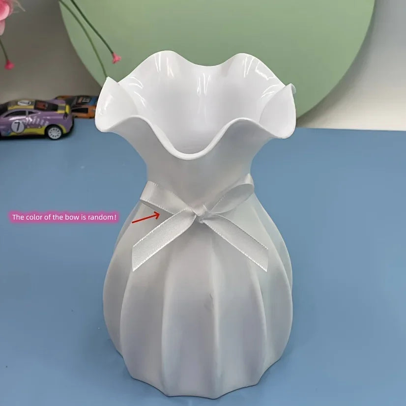 vase moderne plissé vert clair rose jaune rouge blanc plastique ruban satin fixations incluses