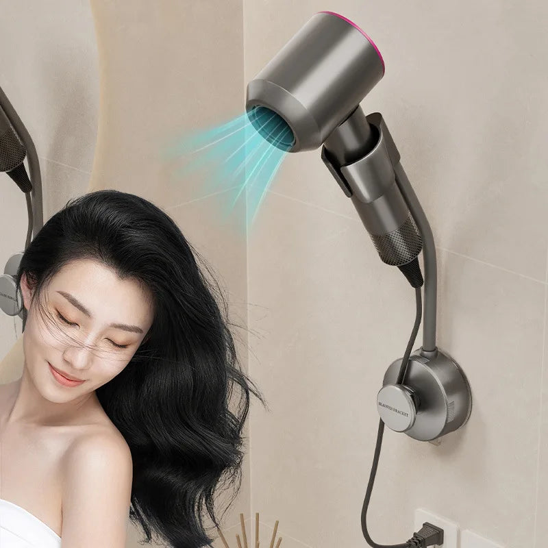 support mural sèche cheveux gris blanc moderne minimaliste adhésif réutilisable plastique abs