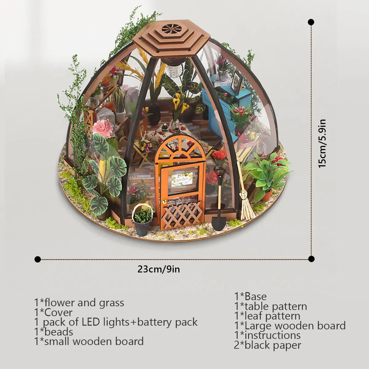 cabane miniature bois plante rustique meubles led jardinage fleurs transparente pastoralement artisanale