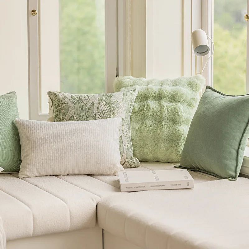 housse coussin motif floral moderne vert clair fond beige polyester 45x45cm decoration salon véhicule