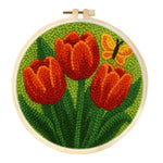 kit broderie punch needle débutants motif floral aiguille fil tissu multicolore artisanal instructions anneaux