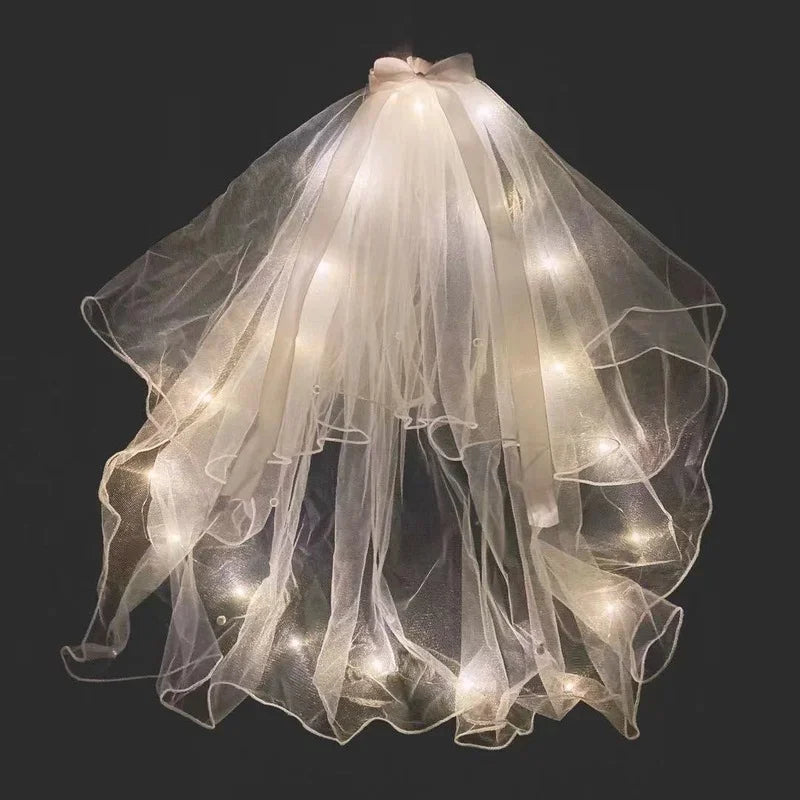 voile mariée tulle plissé ruban satiné guirlande led blanc chaud romantique féerique fête filles