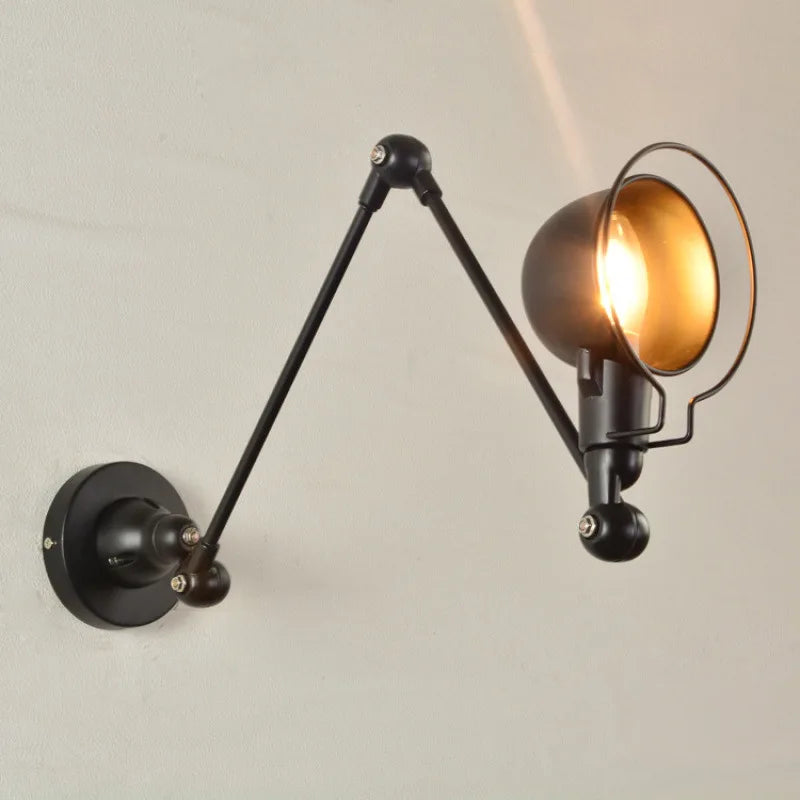 lampe murale articulée industrielle noir ampoule filament éclairage chambre coucher cuisine salle manger entree